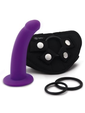 Together Vibes TILT 6.5" Vibrating Silicone Dildo & Harness Set